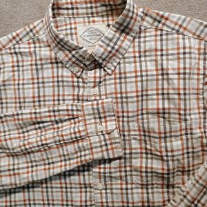 St Johns Bay Dress Shirt Mens LARGE Fall Brown Orange Plaid Collared Long Sleeve